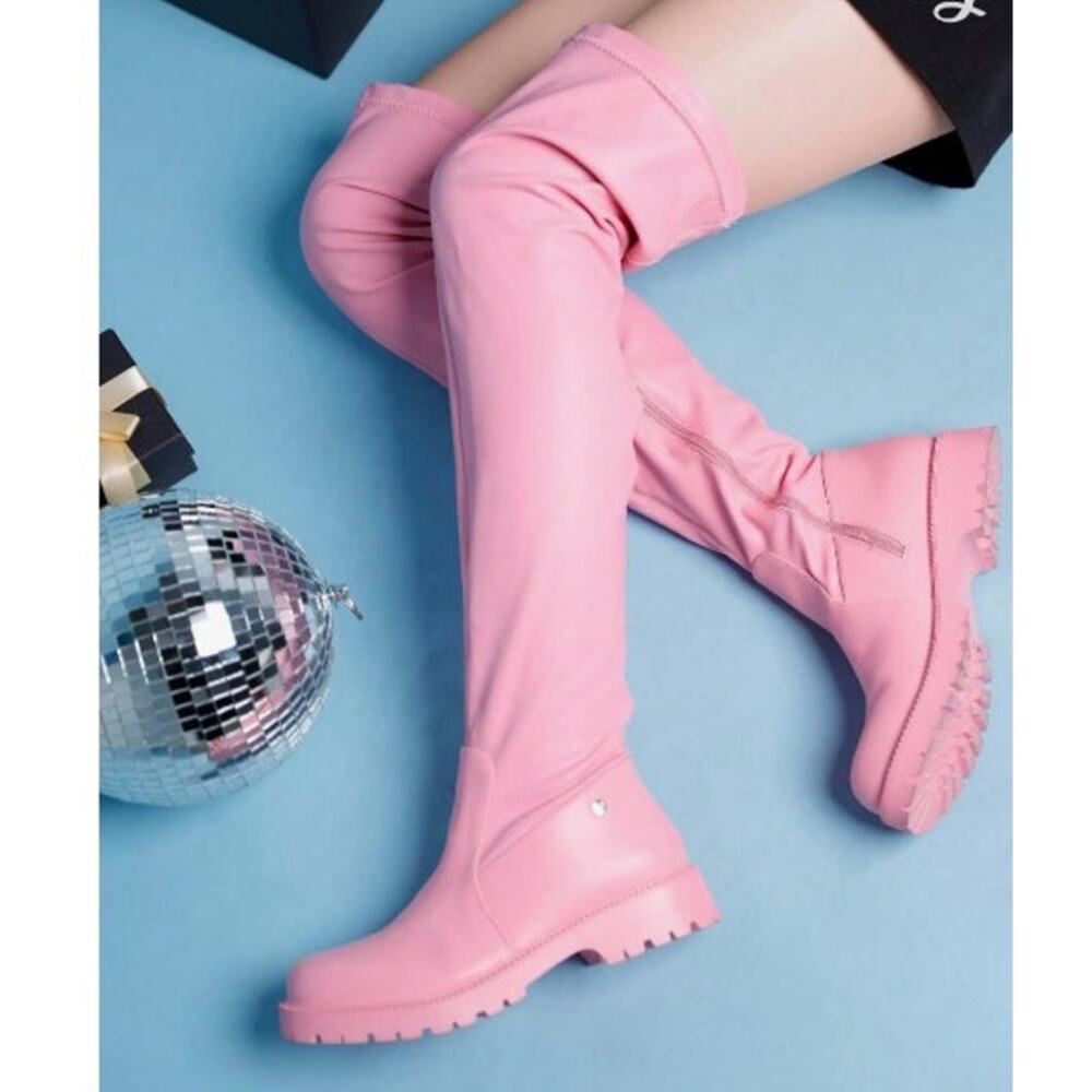 Women's Over The Knee Pink Thigh High Chunky Low Heel Boots Fall‎ Boots Size 8.5